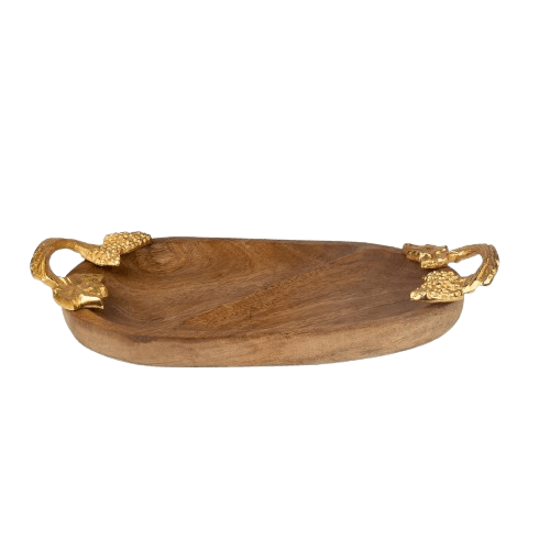 WOOD & ALUMINIUM SERVING TRAY (GOLD & NATURAL)